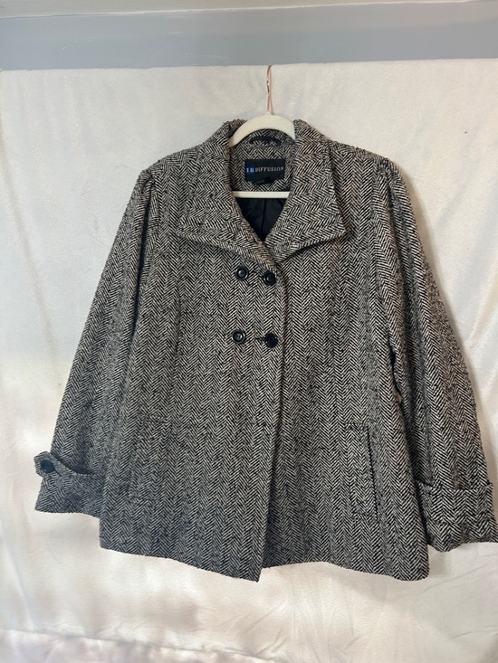 I.B. Diffusion Jackets & Blazers - I.B Diffusion Women’s Vintage Black & White Herringbone Wool-Blend Peacoat-Large